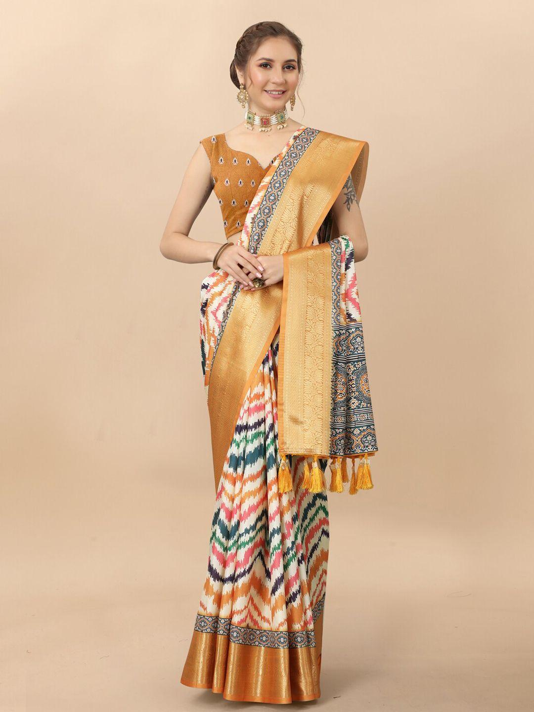 kapadiya fab yellow ethnic motifs zari silk cotton designer banarasi saree