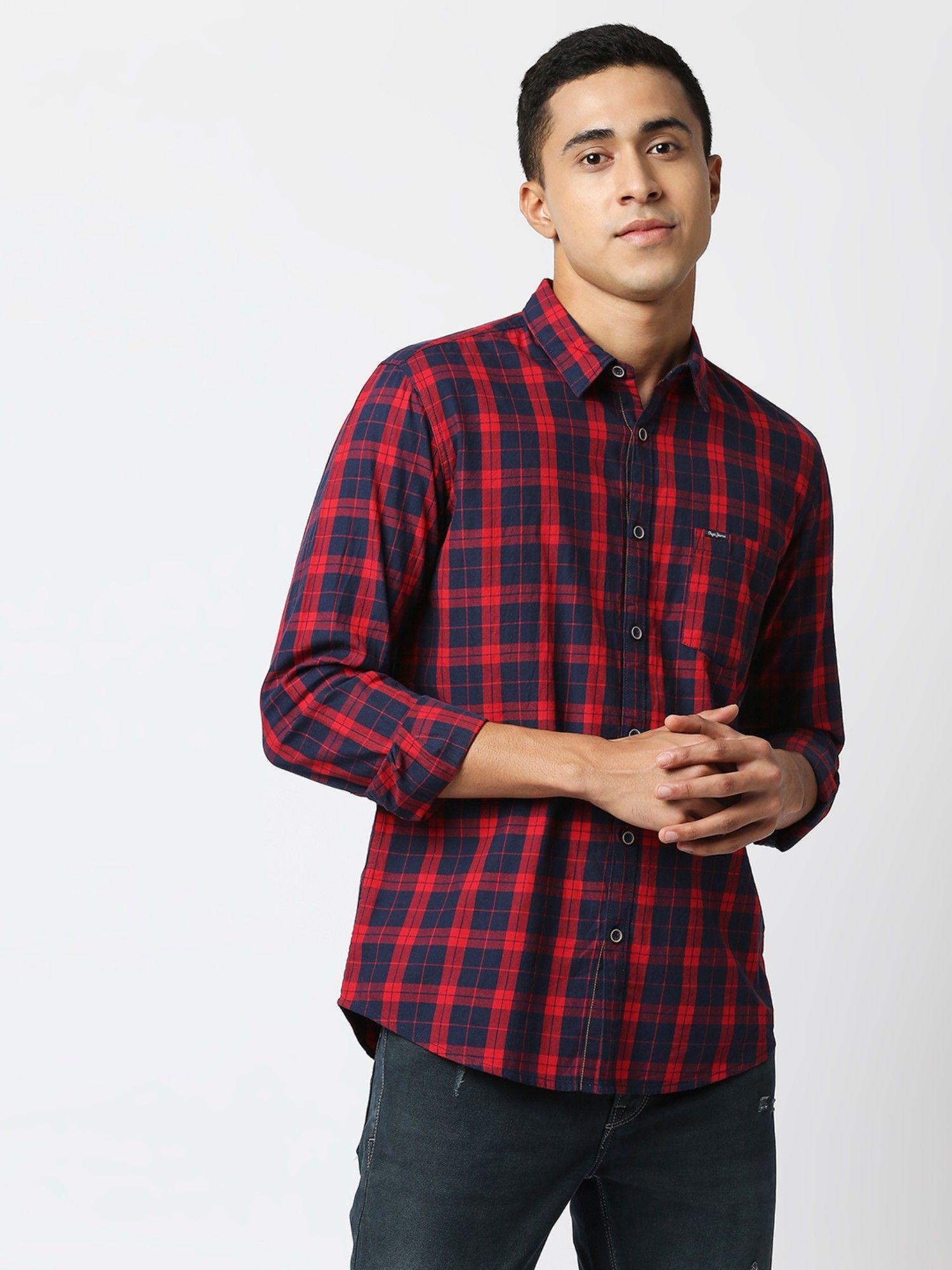 kapon sr yarn dyed twill checks navy blue shirt