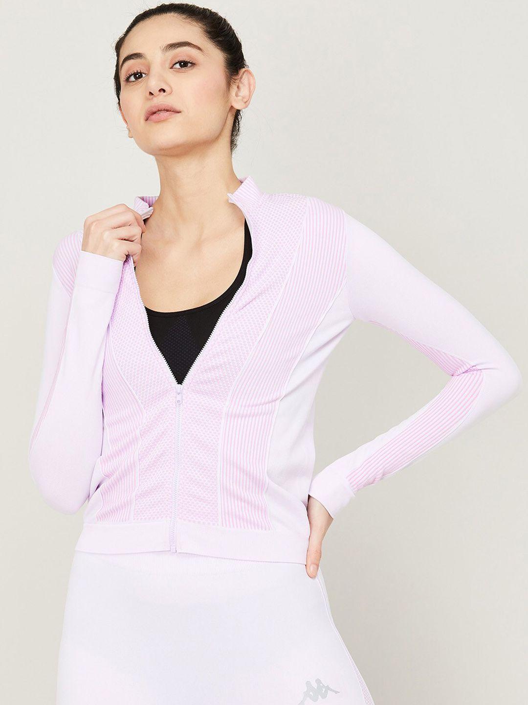 kappa women pink white geometric lightweight sporty jacket