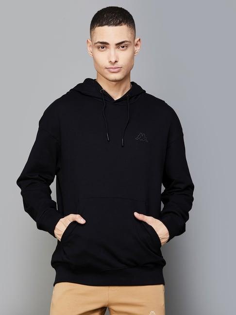 kappa black cotton regular fit hooded sweatshirt