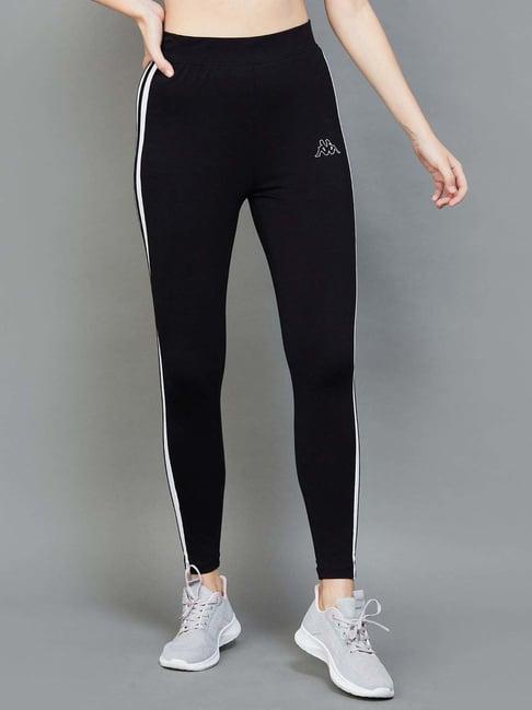 kappa black cotton striped sports tights