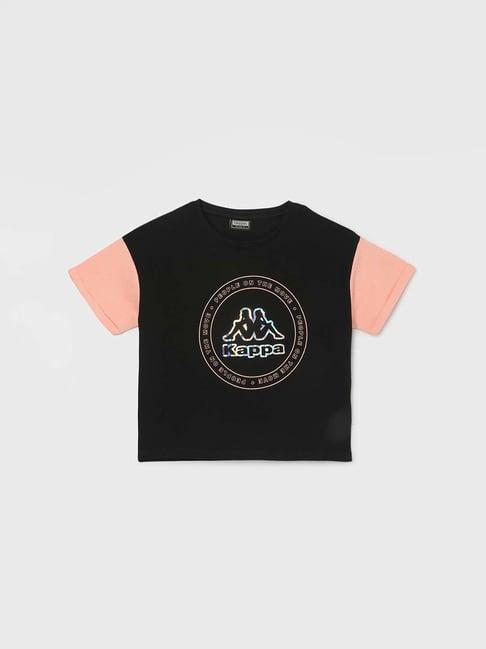 kappa kids black & peach cotton printed t-shirt