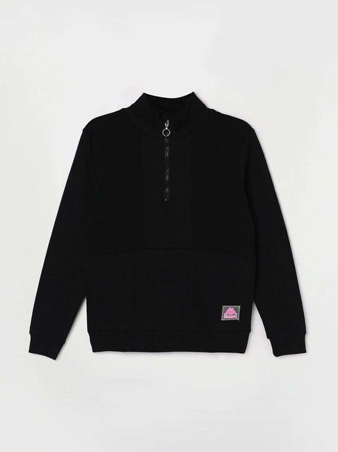 kappa kids black cotton printed full sleeves sweatshirt