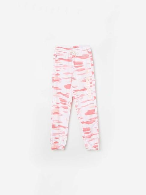 kappa kids pink & white cotton printed trackpants