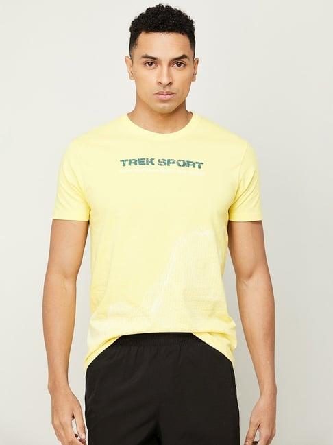 kappa mustard cotton regular fit printed t-shirt