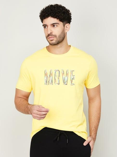 kappa mustard cotton regular fit printed t-shirt