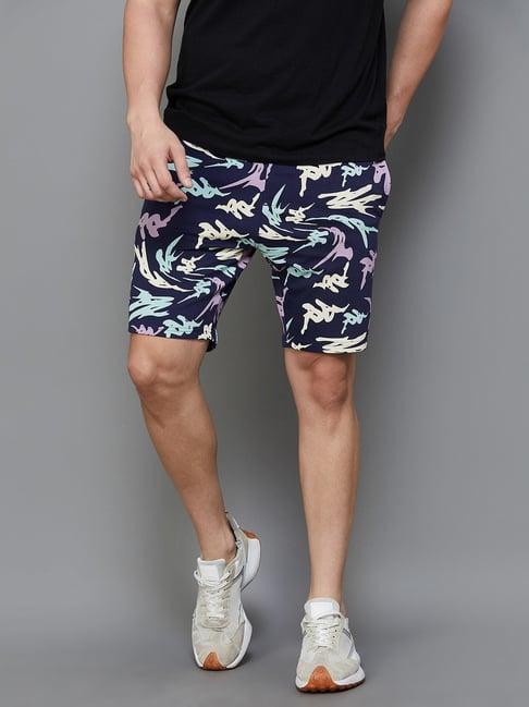 kappa navy cotton regular fit printed shorts