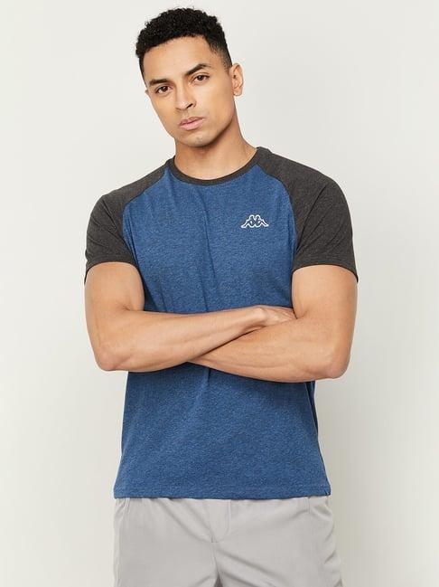 kappa navy melange regular fit colour block t-shirt