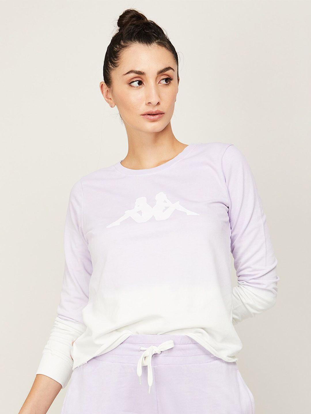 kappa women purple printed pure cotton sweatshirt