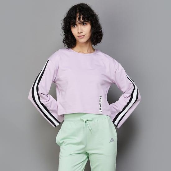 kappa women solid cropped sweatshirt