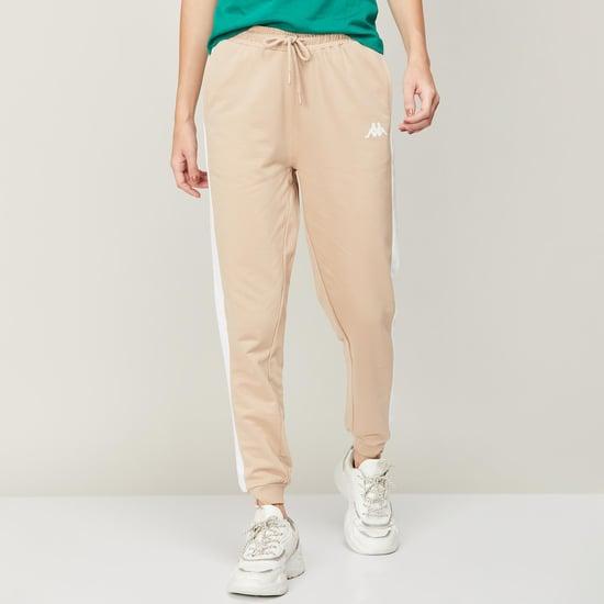 kappa women solid elasticated joggers with tape detailing