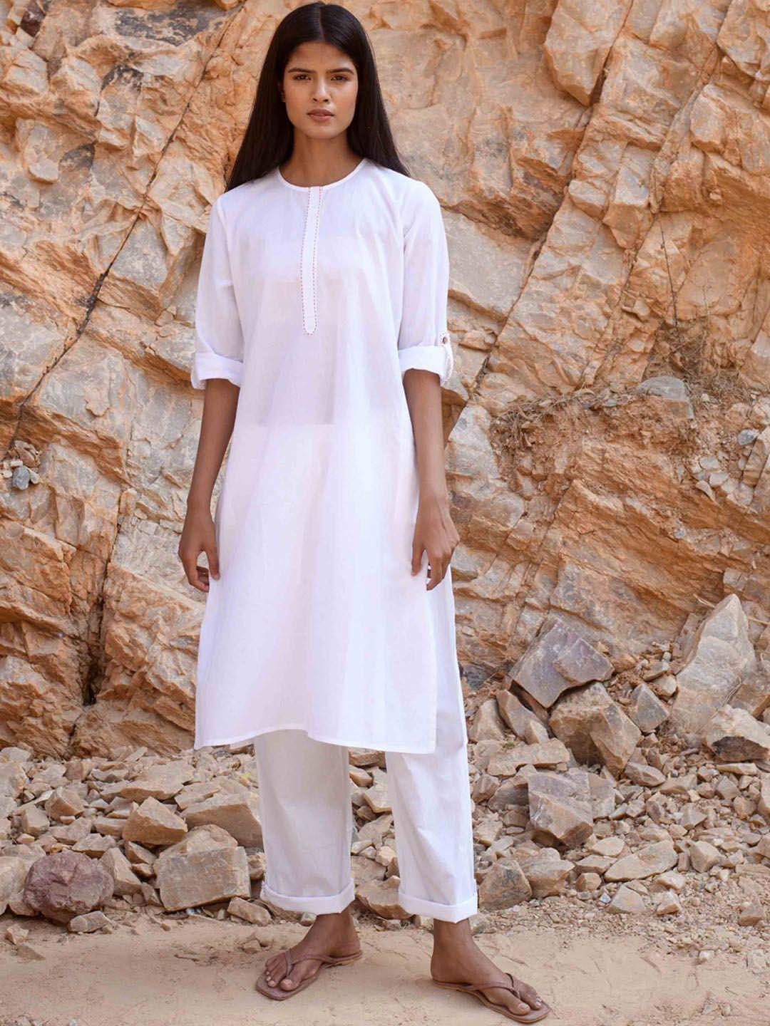 kapraaha women white pure cotton kurta with trousers