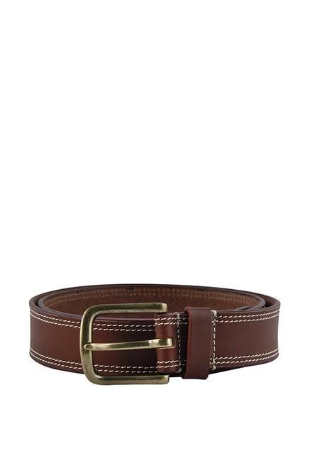 kara brown stitched pattern leather narrow belt