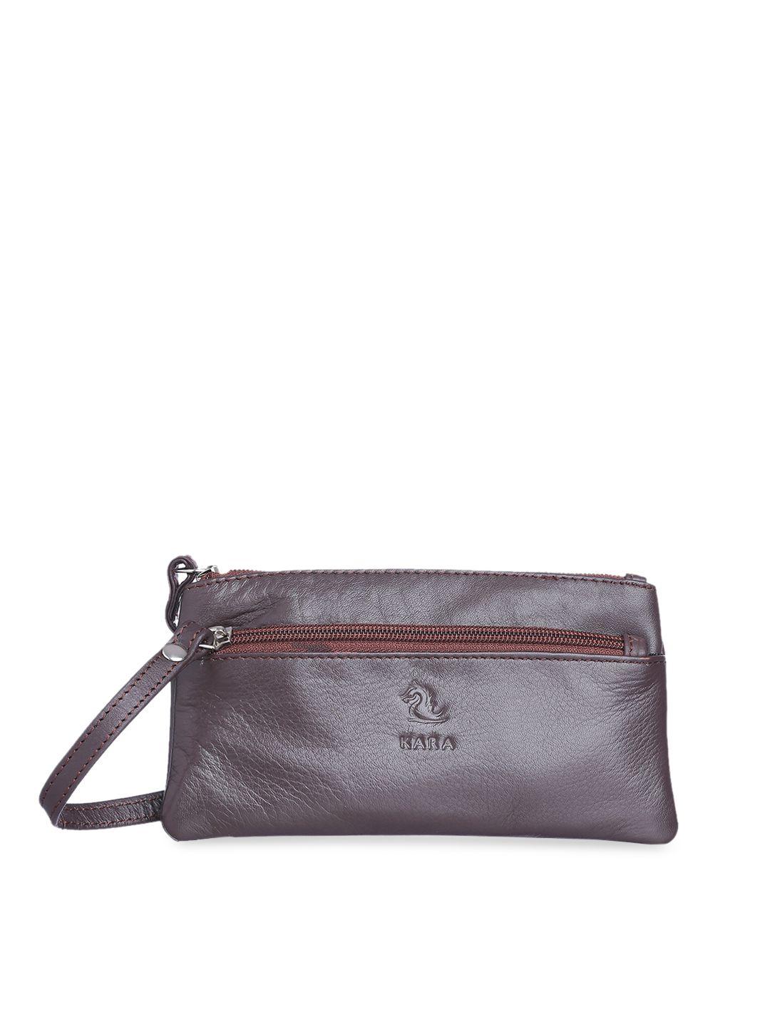 kara coffee brown leather solid purse