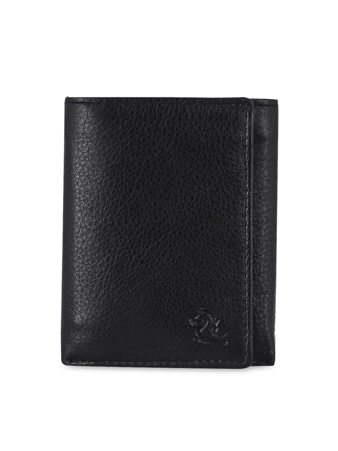 kara men black solid leather three fold wallet