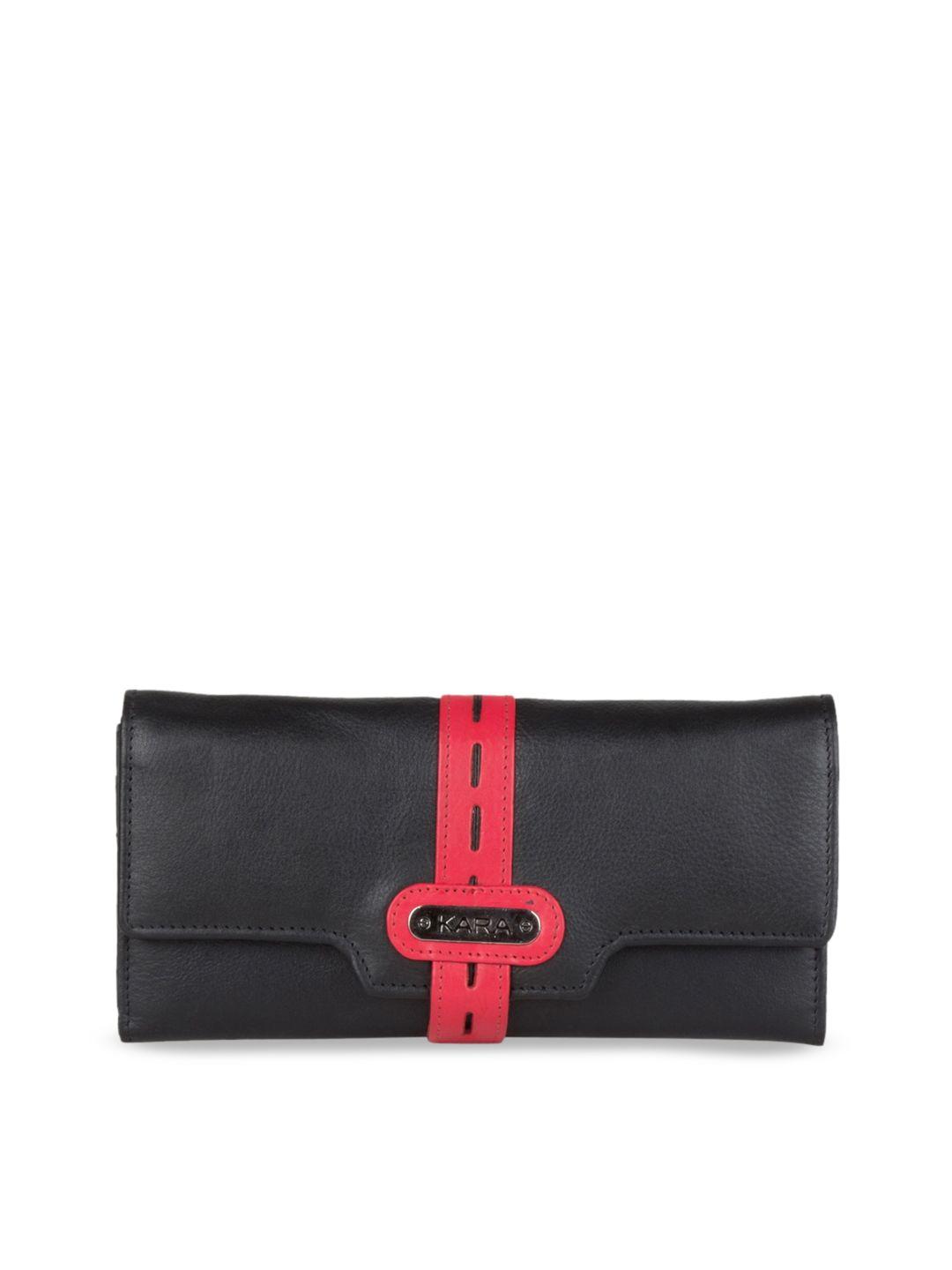 kara black & red leather solid purse clutch