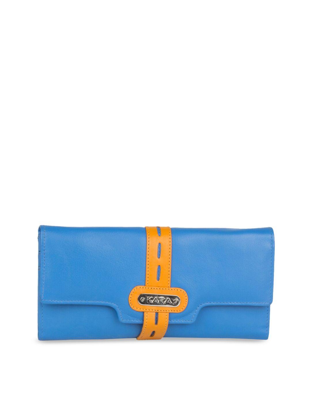 kara blue & yellow solid leather purse clutches