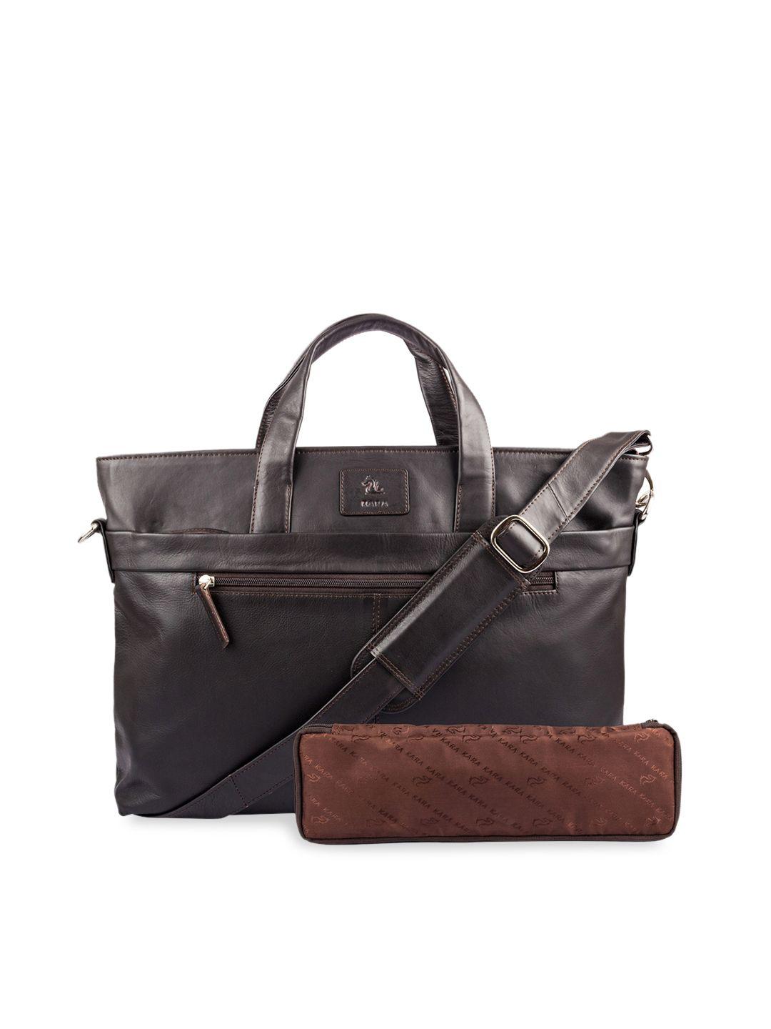 kara brown solid leather handheld bag