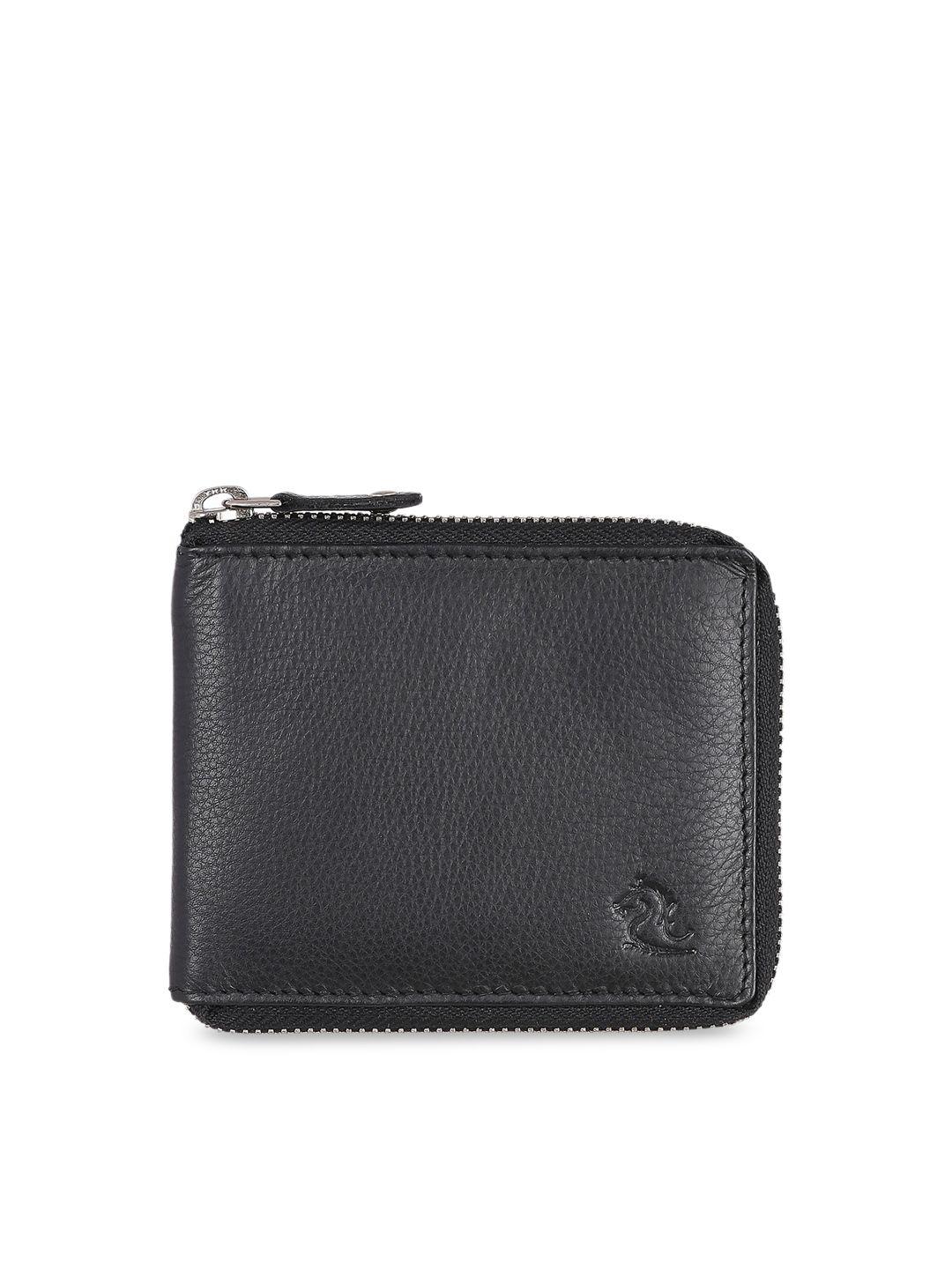kara men black solid leather zip around wallet