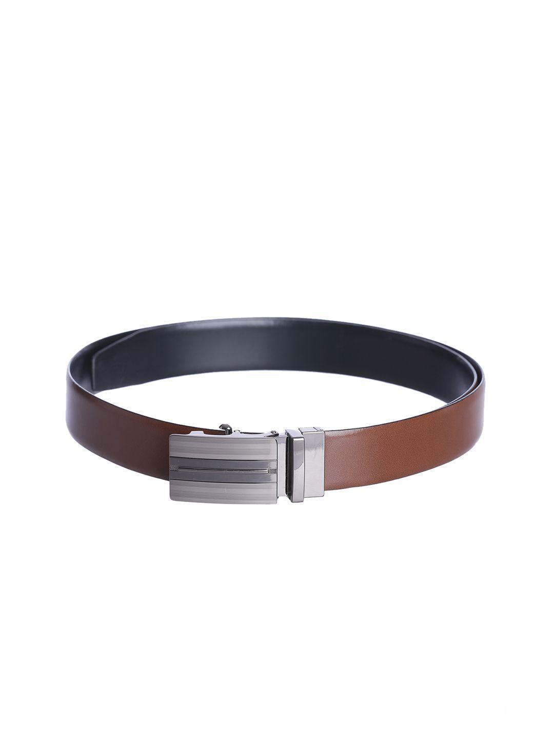 kara men brown & black solid reversible leather belt