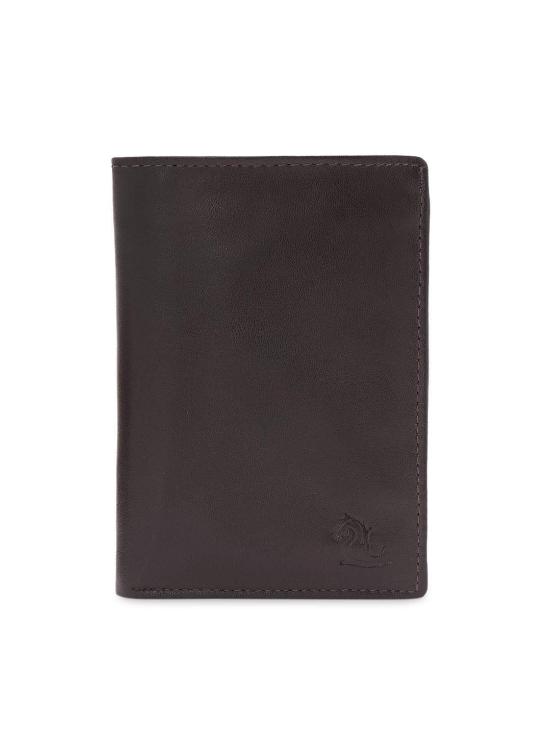 kara men brown solid leather tri-fold three fold wallet