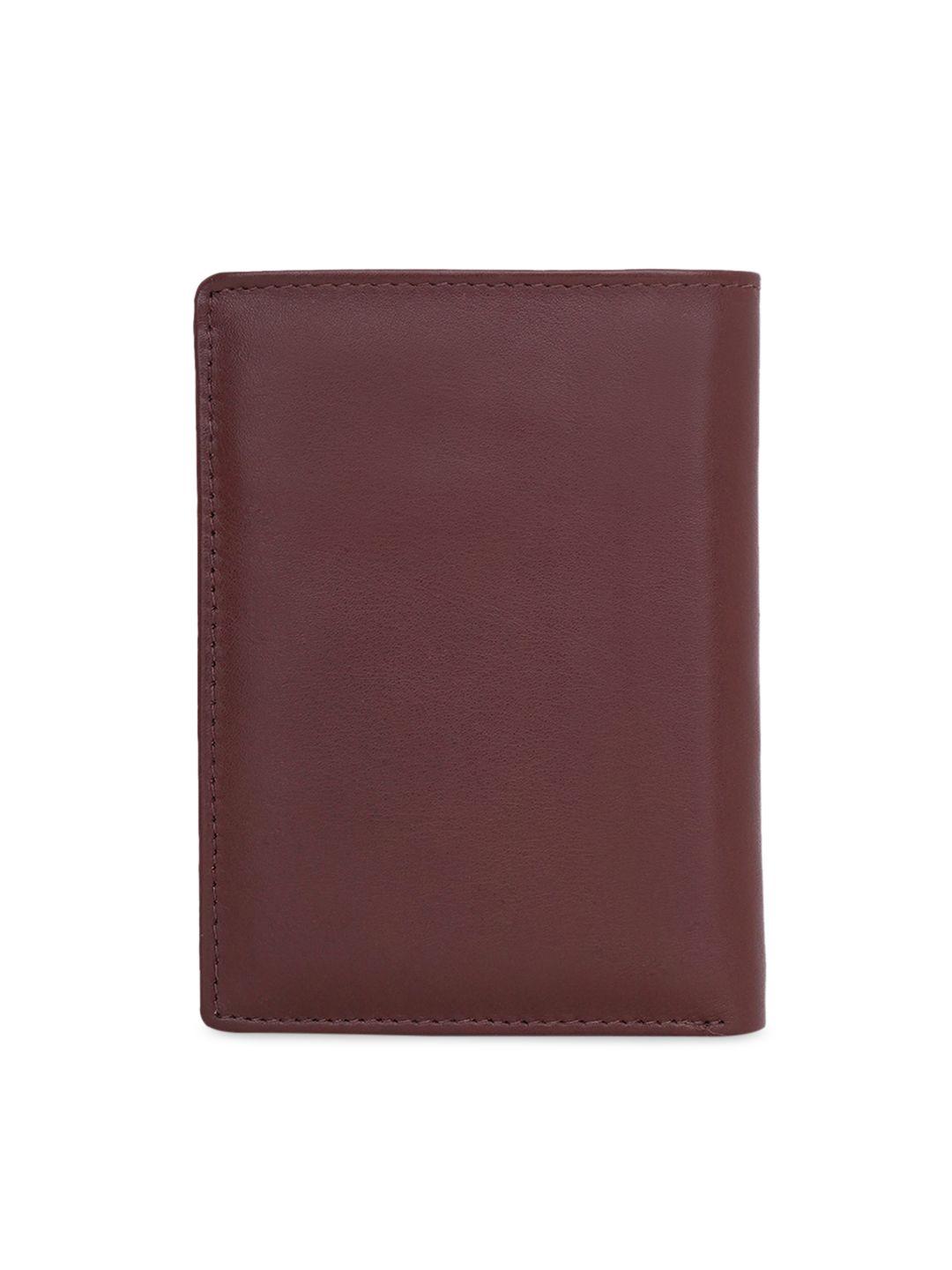 kara men brown solid three fold leather wallet