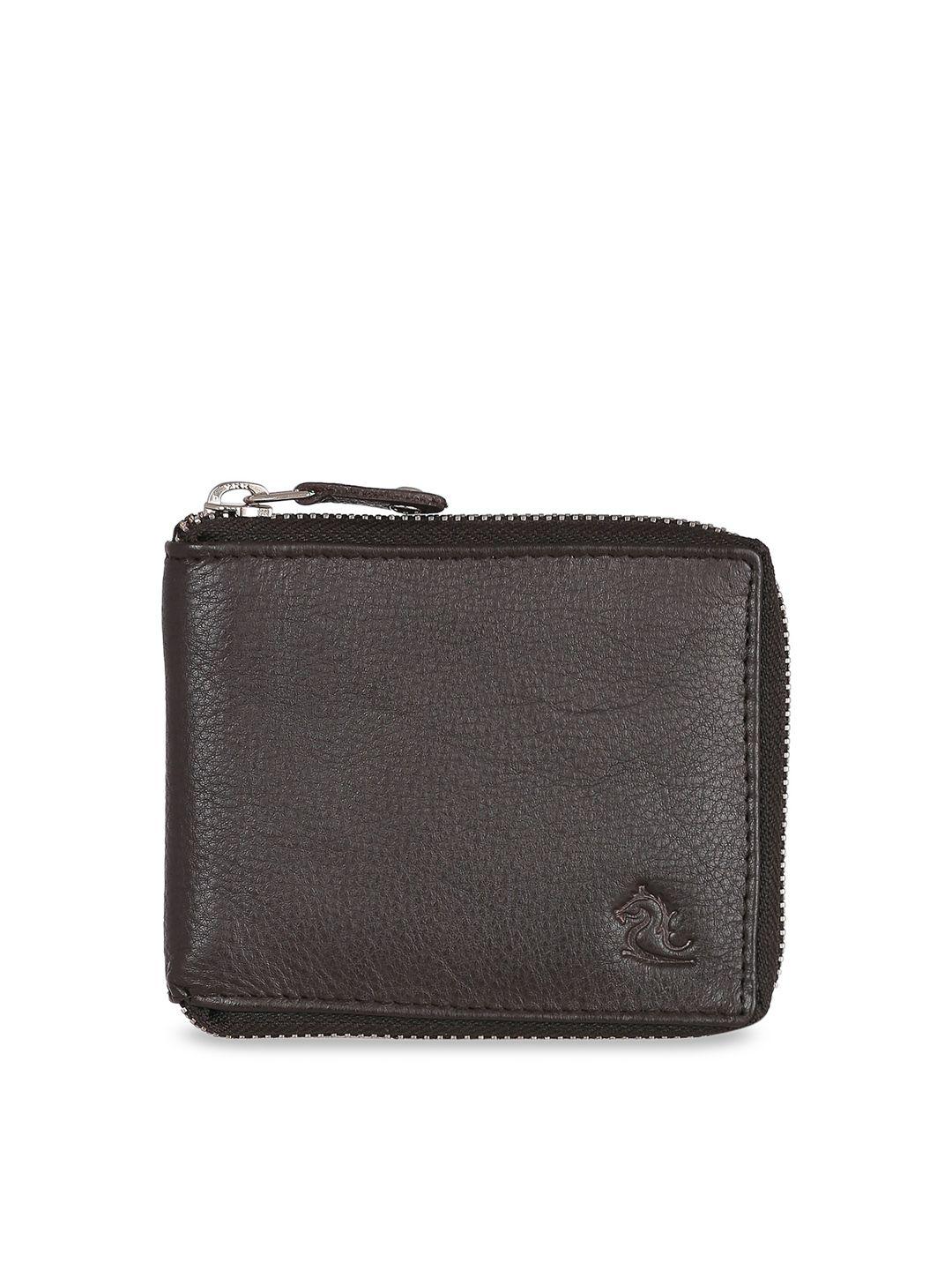 kara men brown solid zip around leather wallet