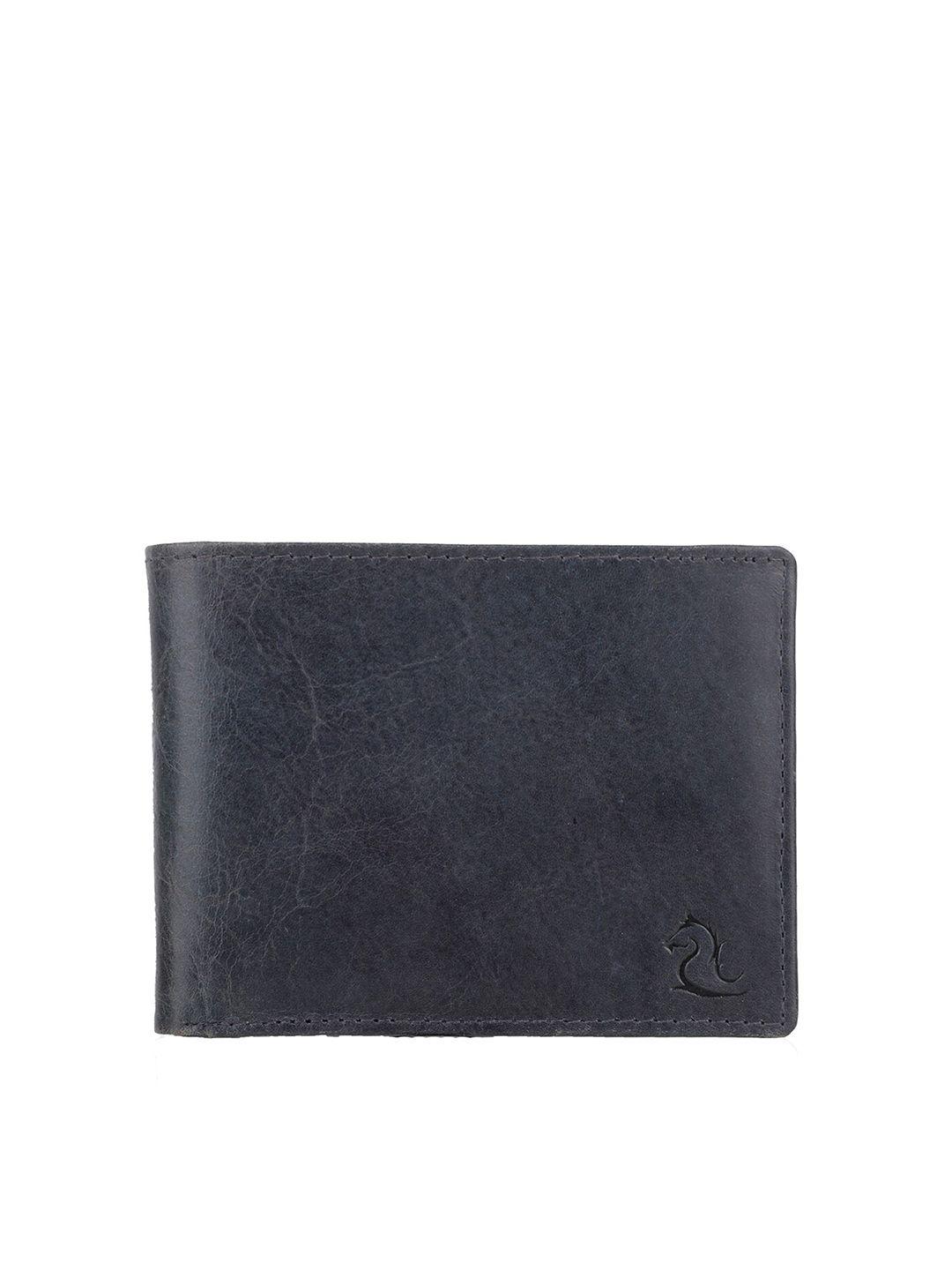 kara men navy blue solid two fold leather wallet
