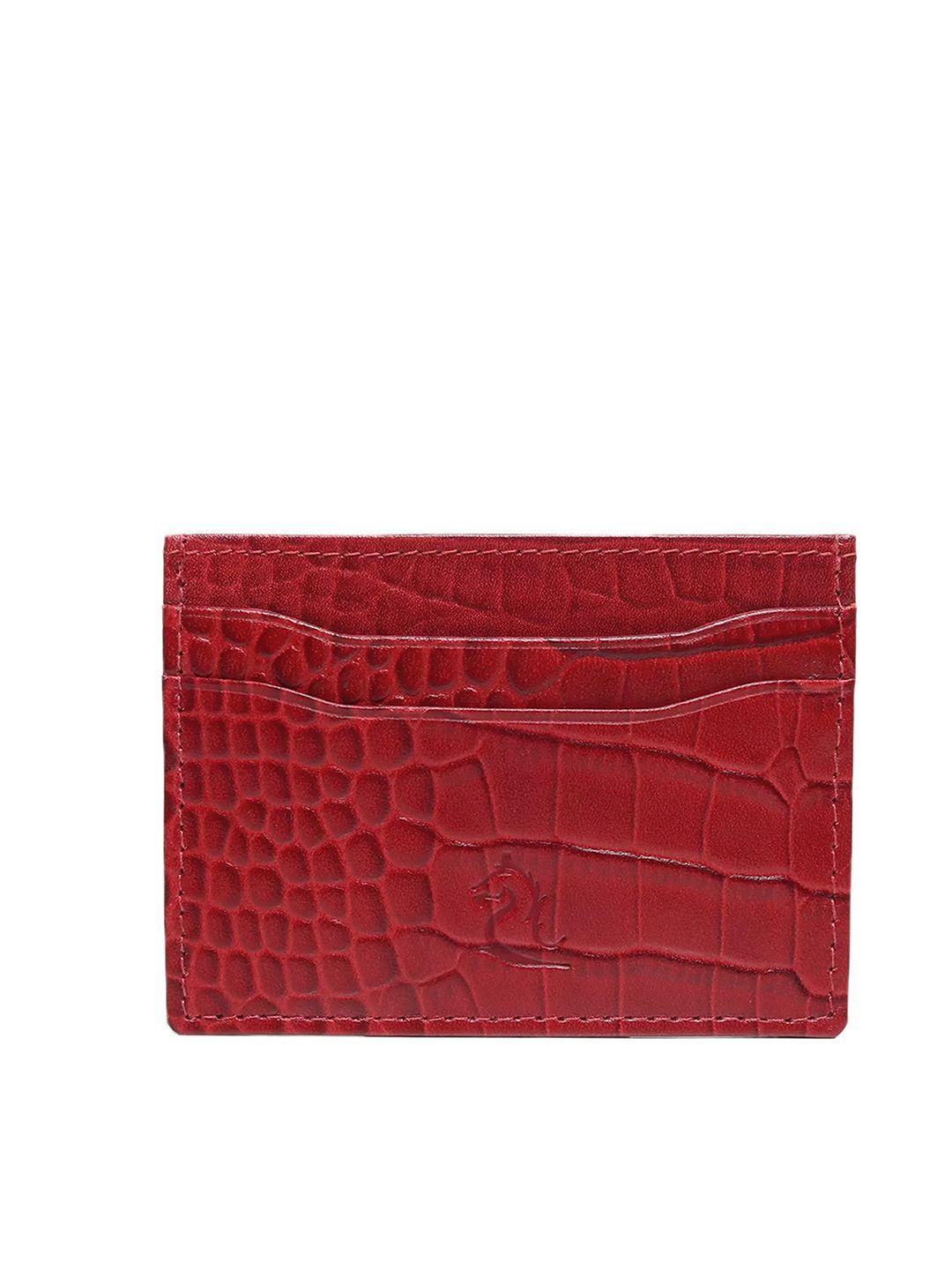 kara men red textured leather card holder