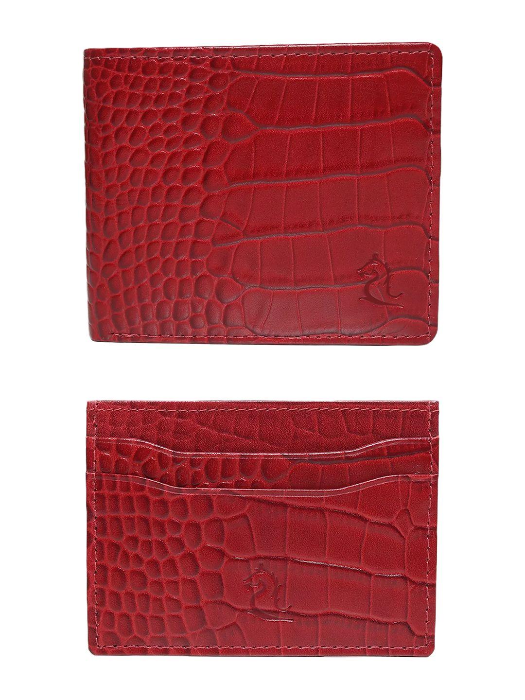 kara men red textured leather two fold wallet with card holder combo