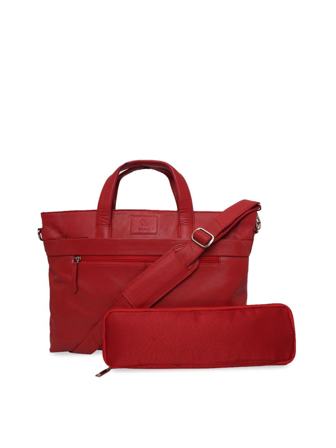 kara red solid leather handheld bag