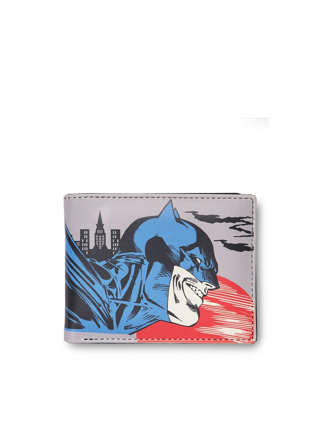 kara unisex grey & black superhero printed pu two fold wallet
