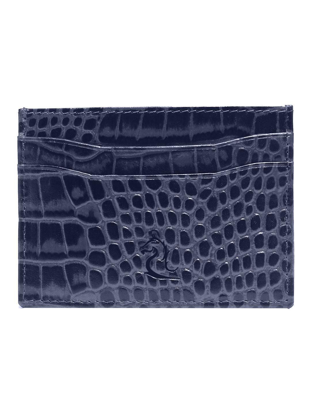 kara unisex navy blue leather croc textured card holder