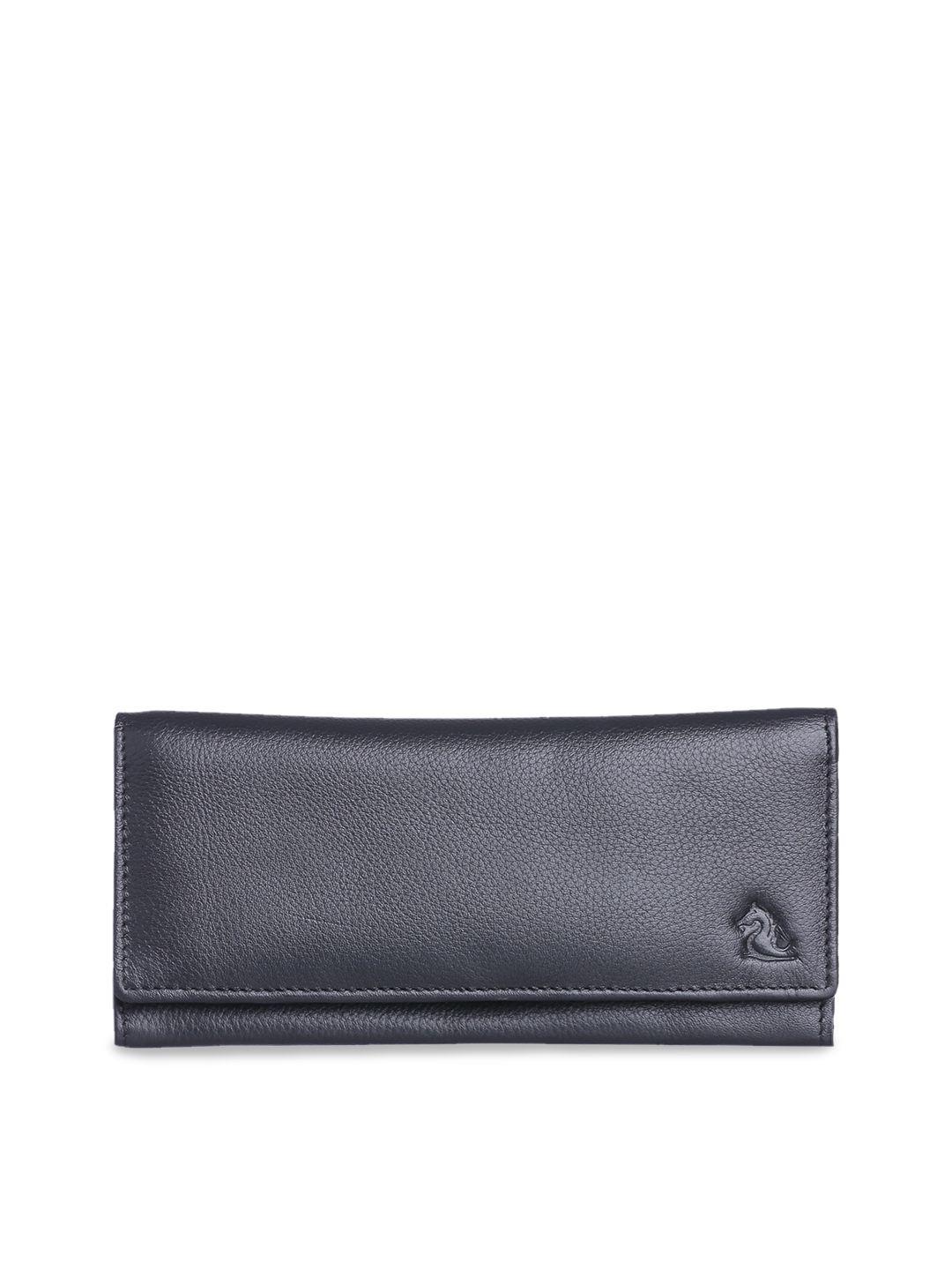 kara women black solid leather envelope wallet