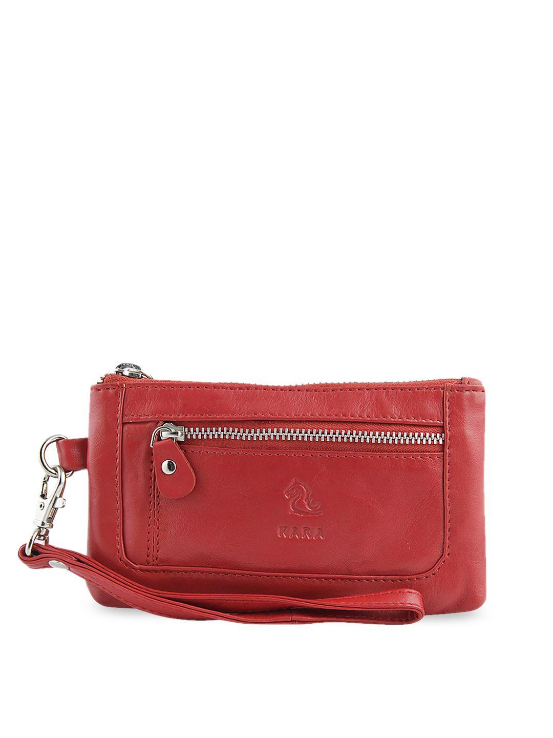 kara women red leather zip around wallet