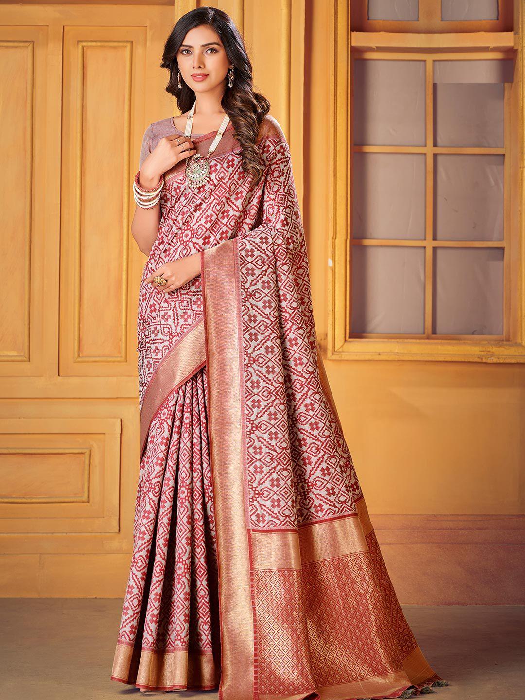 karagiri ethnic motif cotton blend zari saree with blouse piece