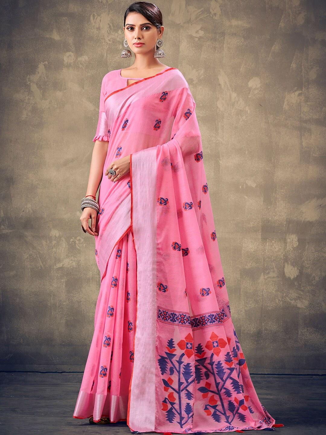 karagiri ethnic motifs woven design zari linen blend saree