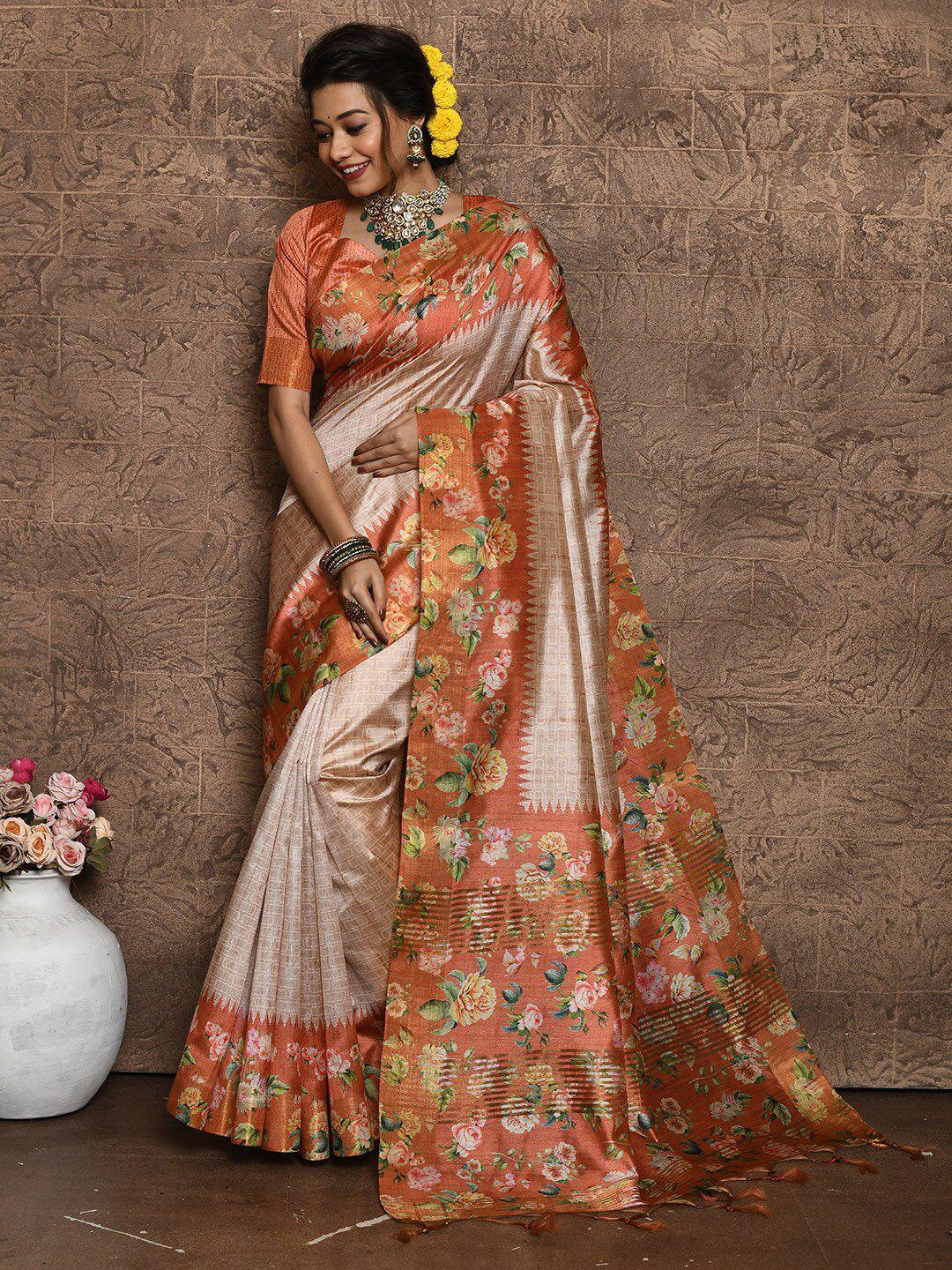 karagiri floral printed silk blend saree