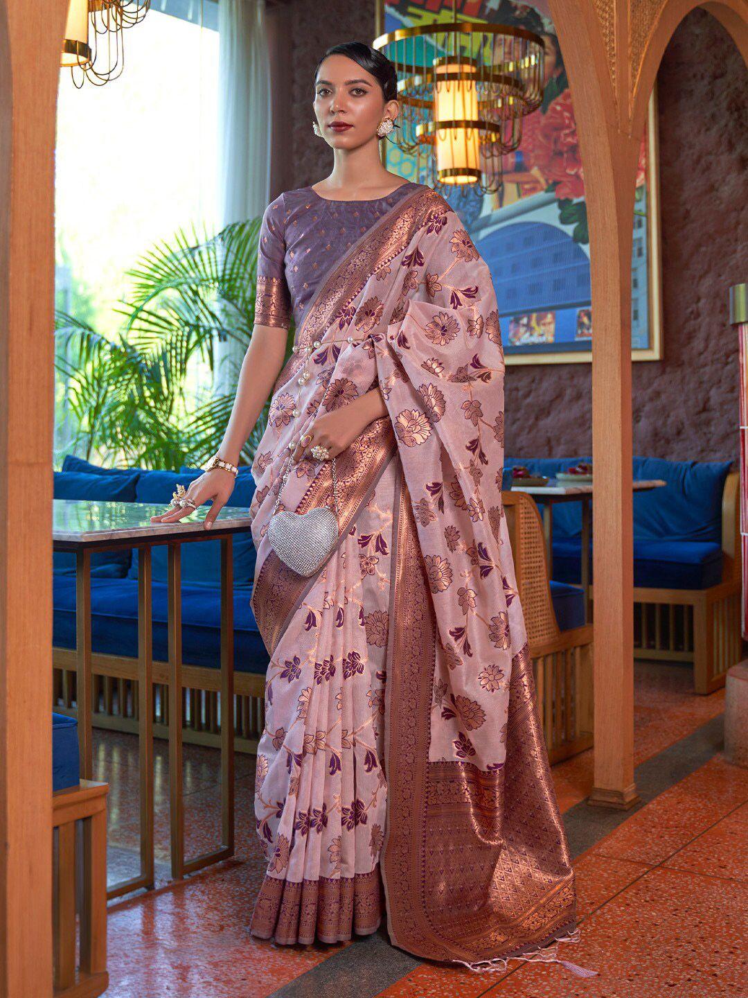 karagiri floral woven design zari organza saree
