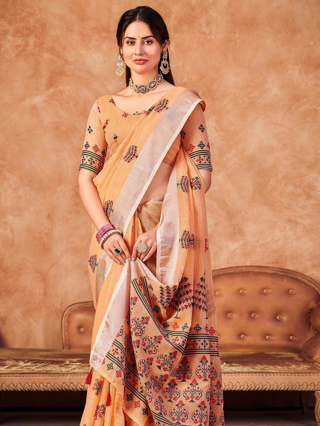 karagiri woven design zari linen blend saree