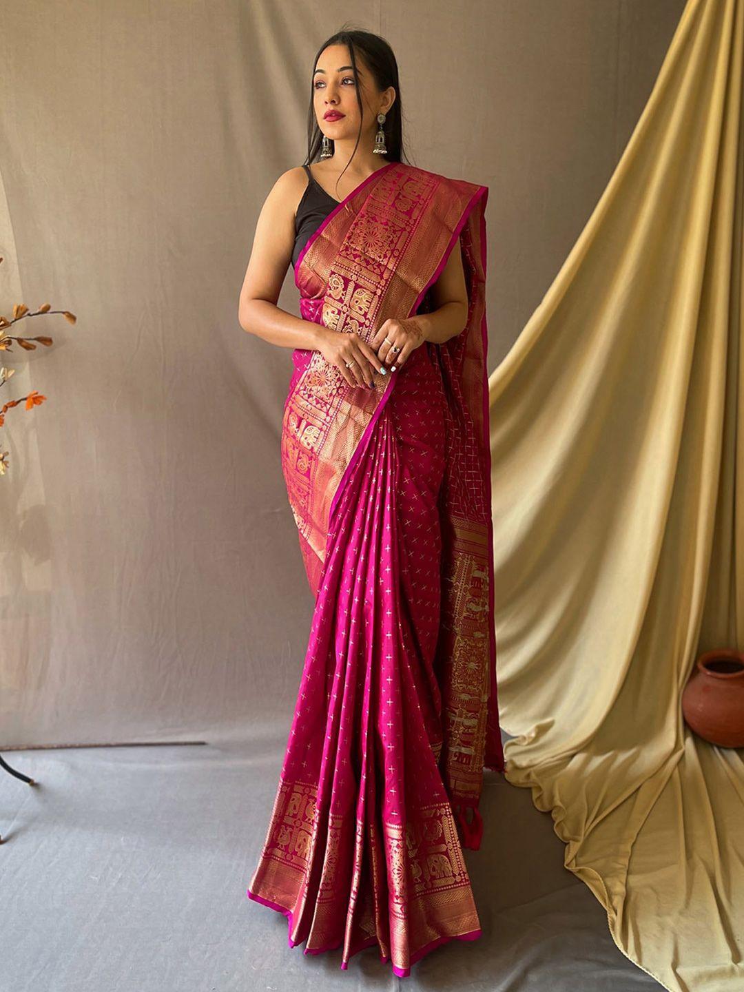 karagiri woven design zari silk blend kanjeevaram saree