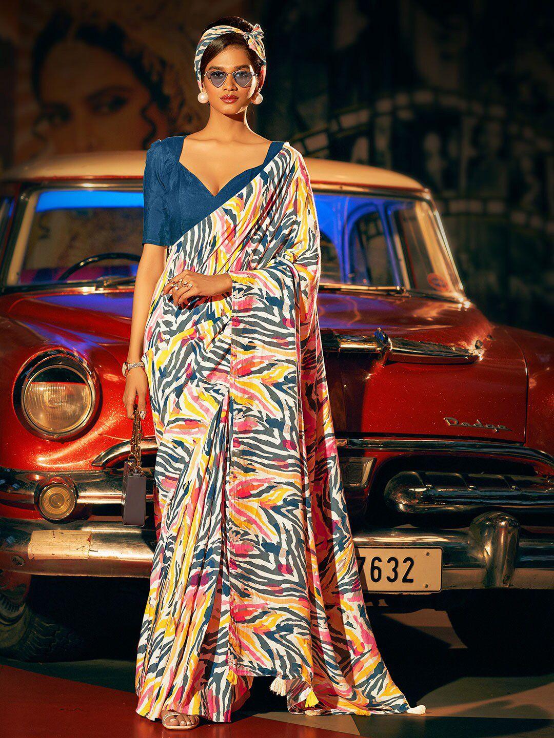 karagiri abstract printed silk blend leheriya saree