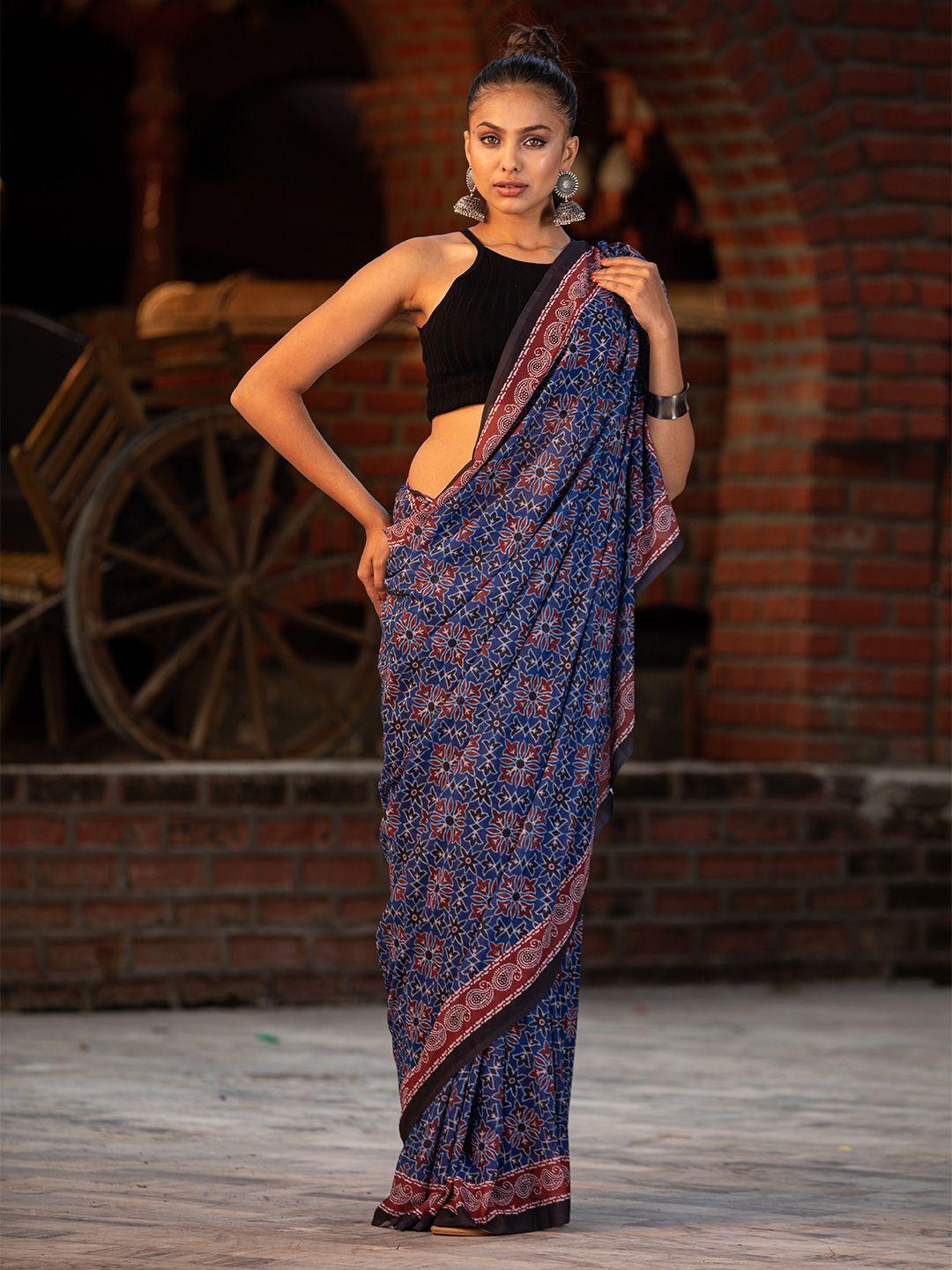 karagiri ajrak block printed saree