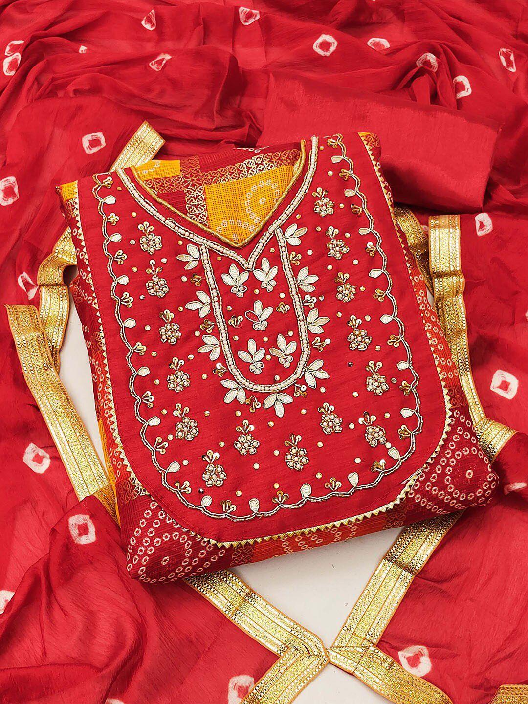karagiri bandhani printed beads and stones unstitched dress material