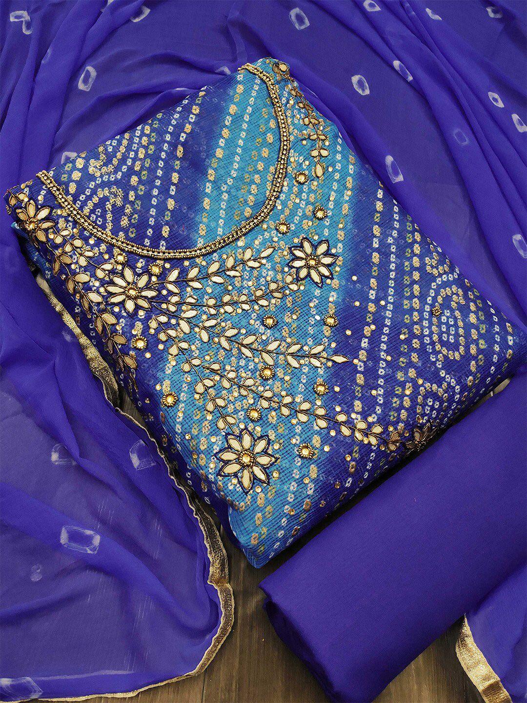 karagiri bandhani printed mirror work unstitched dress material
