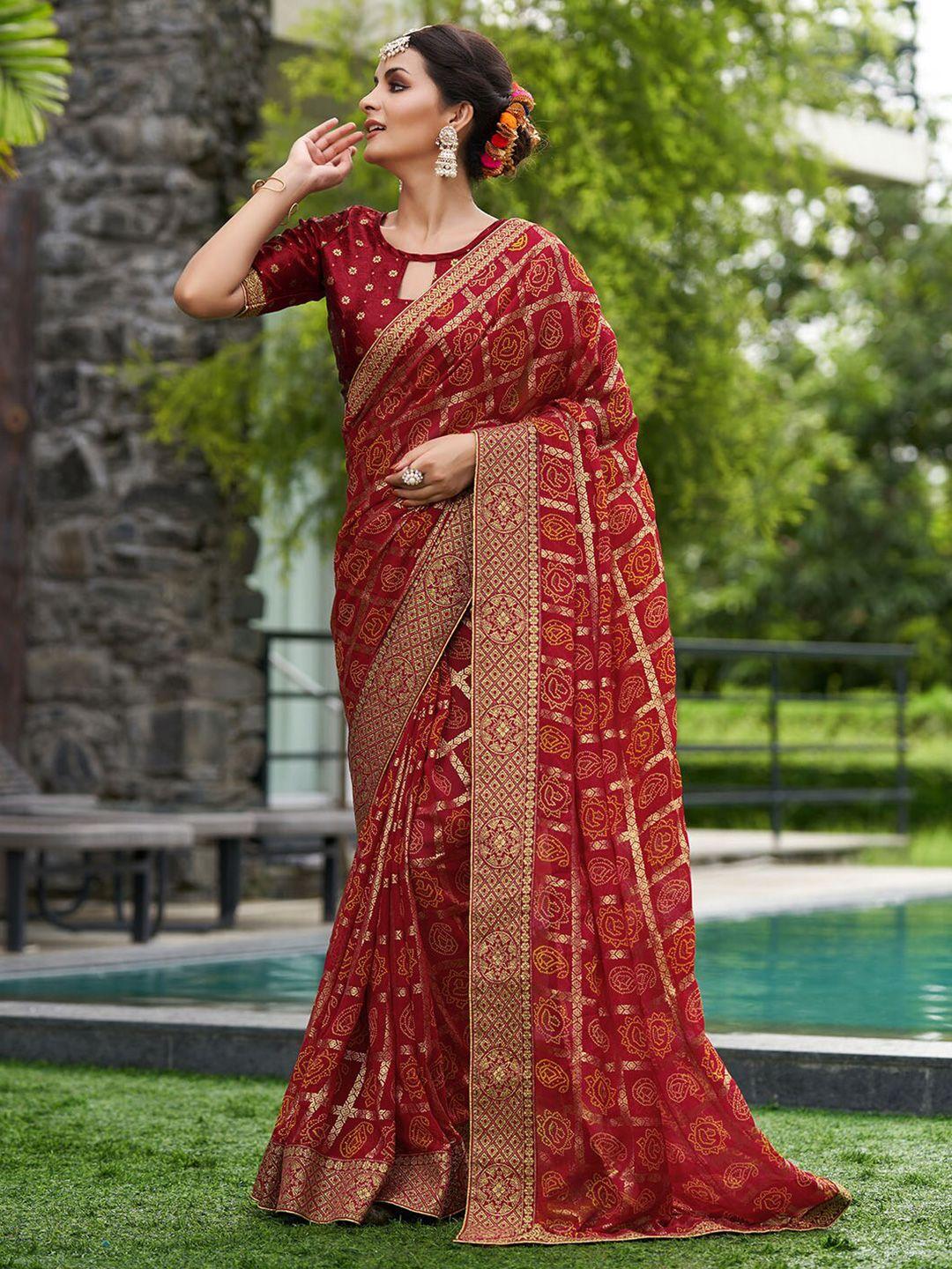 karagiri bandhani printed zari saree