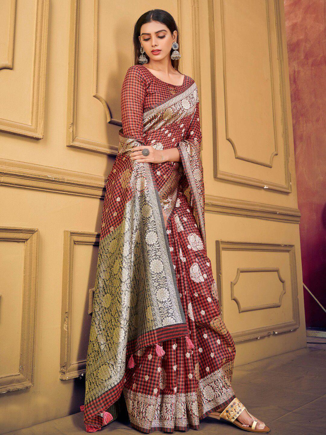 karagiri checked woven design zari saree