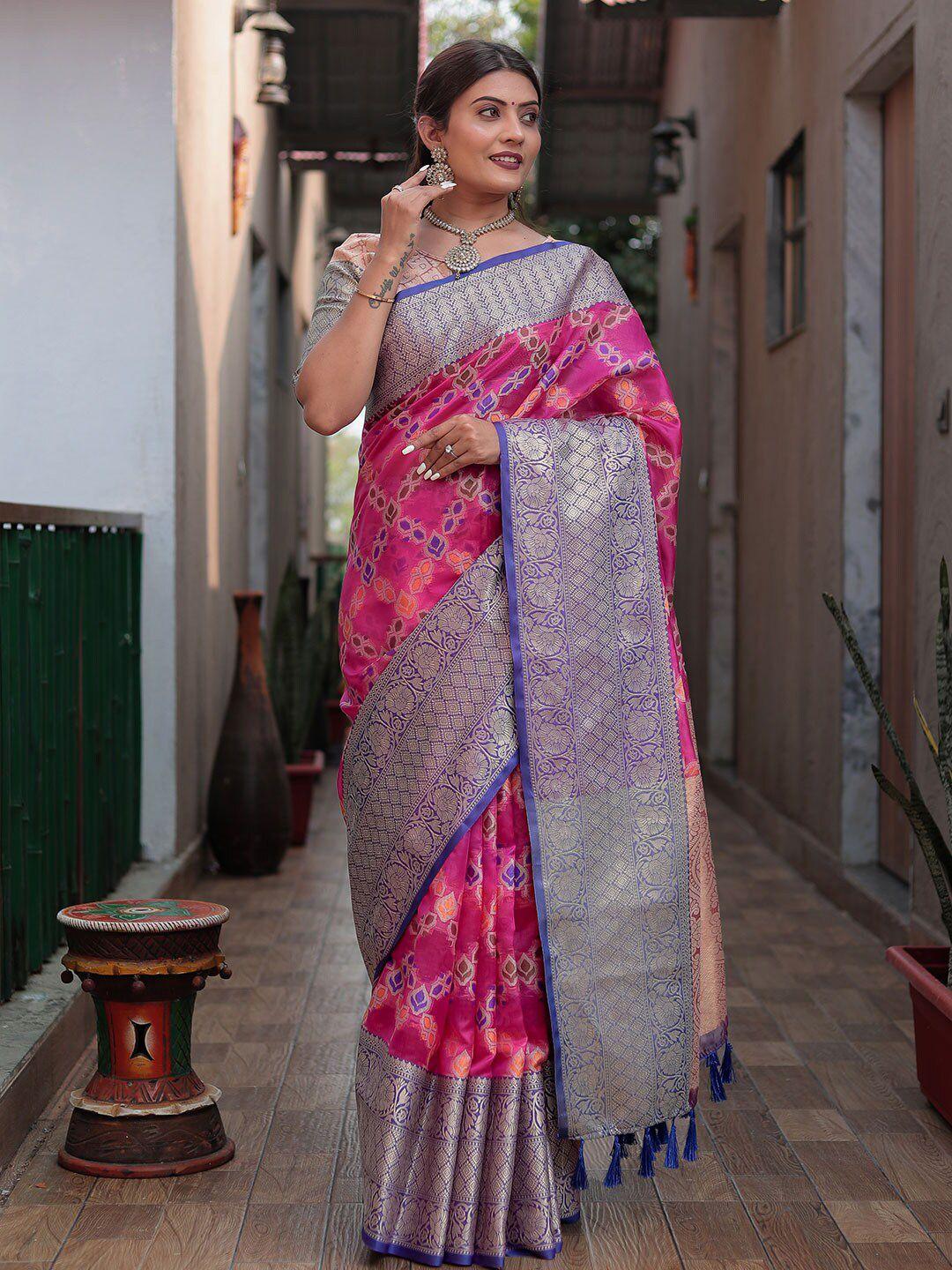 karagiri ethnic motif silk blend banarasi zari saree with tassel