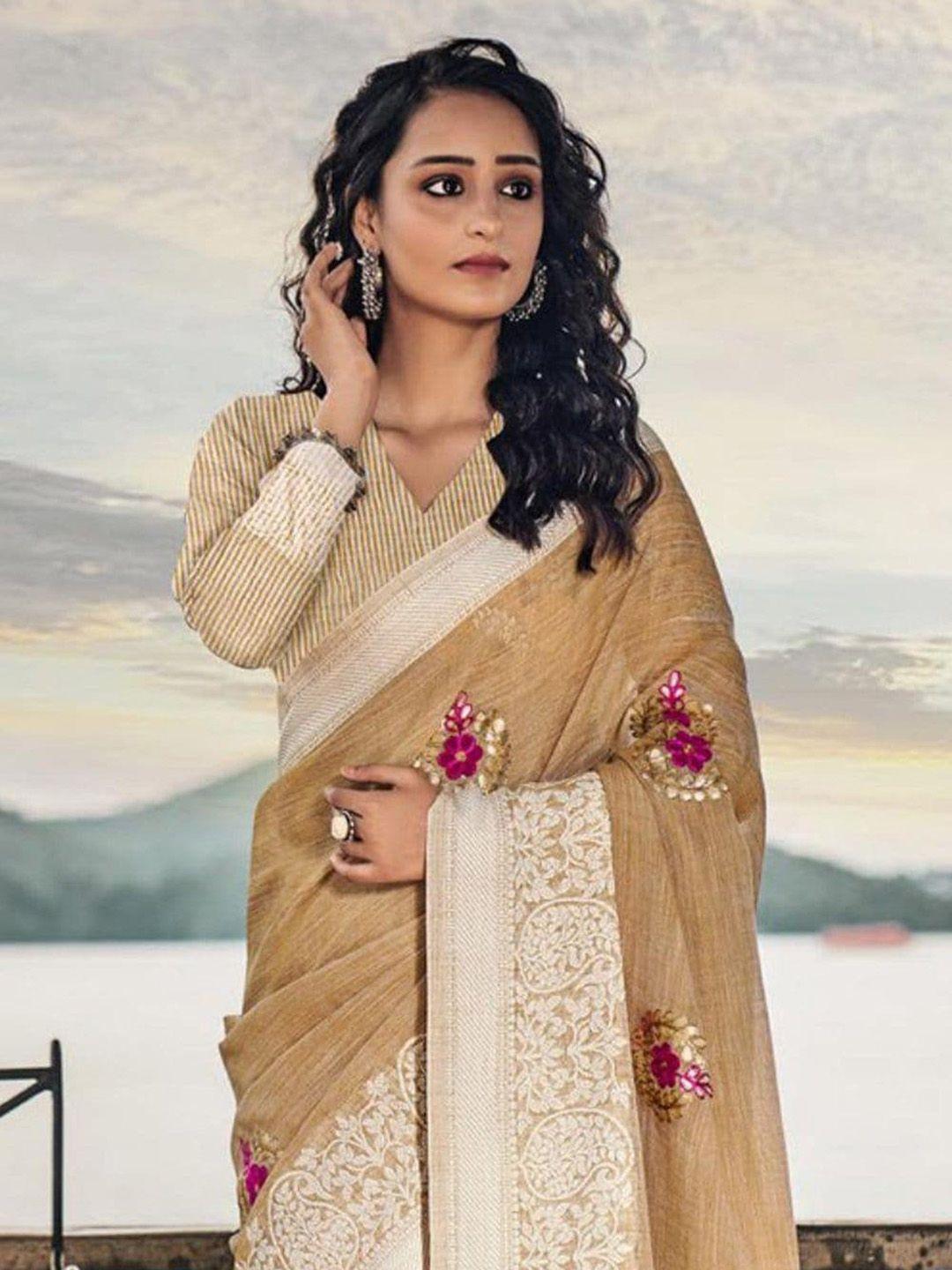 karagiri ethnic motifs embroidered  saree