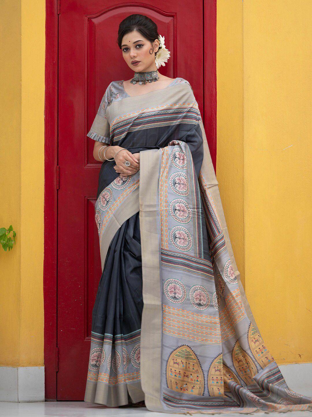 karagiri ethnic motifs printed zari tussar saree